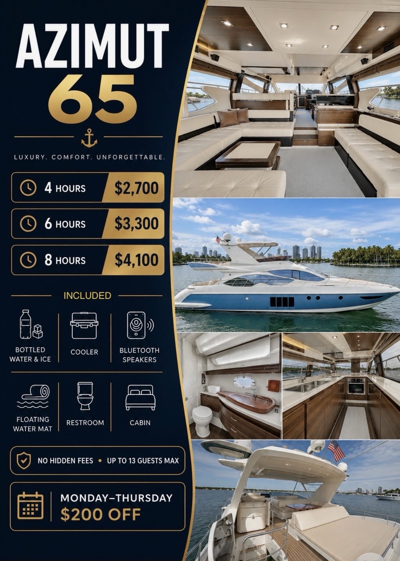 Azimut 65 Miami luxury yacht rental 4 to 8 hours