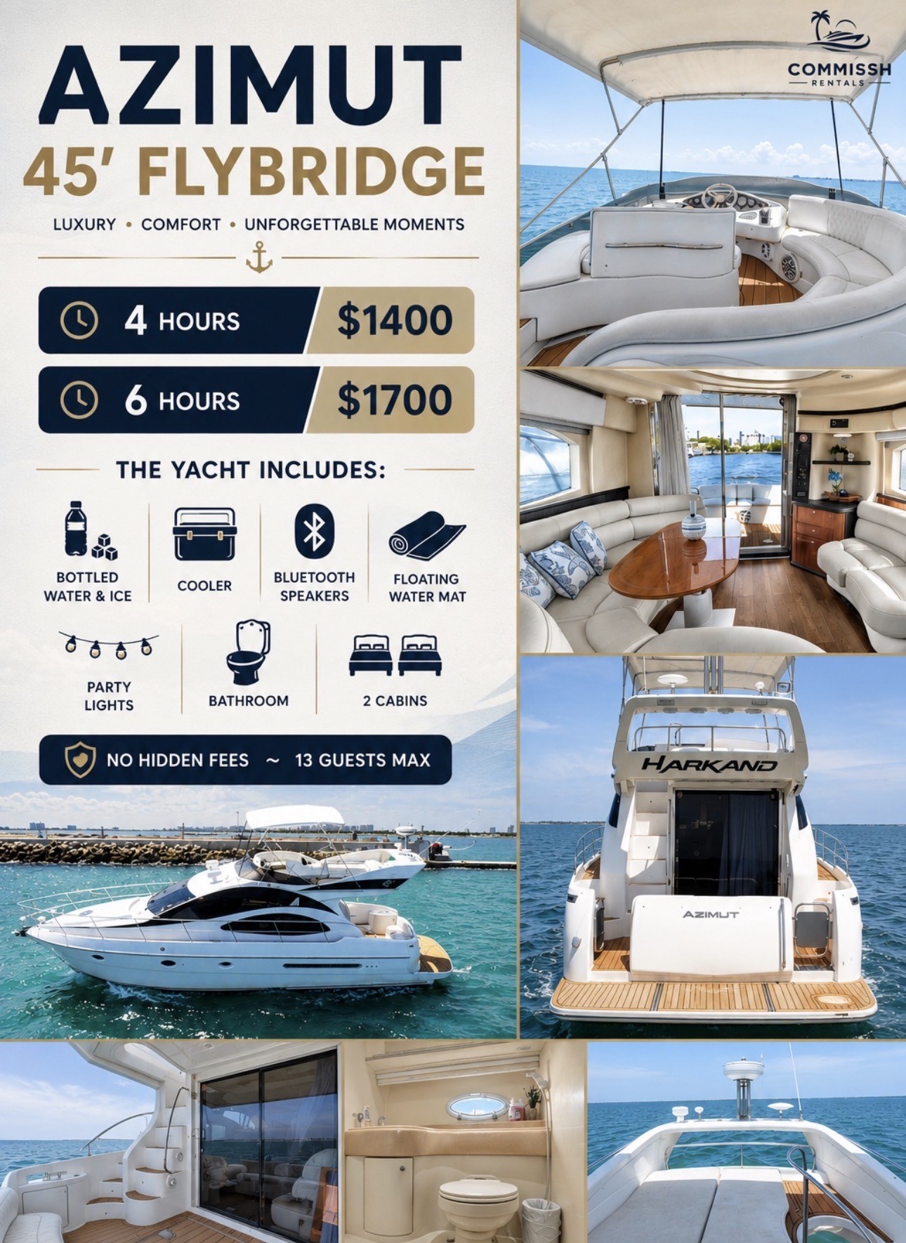 Azimut 45 flybridge Miami yacht charter