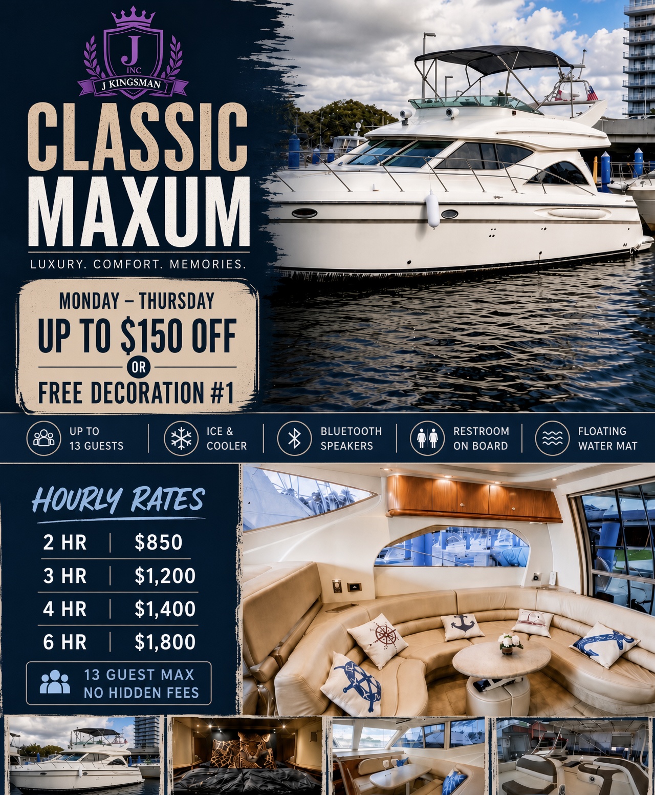 Classic Maxum Miami luxury yacht for bachelor parties