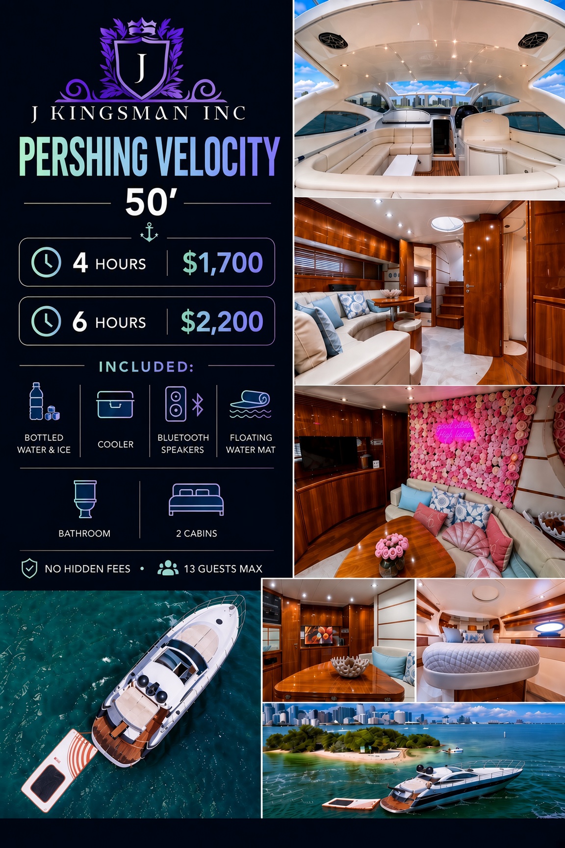 Pershing Velocity 50ft Miami luxury yacht charter