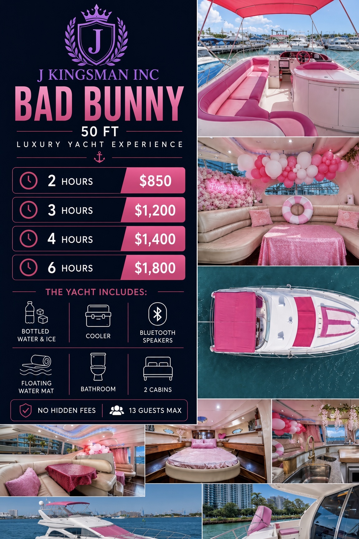 Bad Bunny 50ft Miami luxury yacht party rental